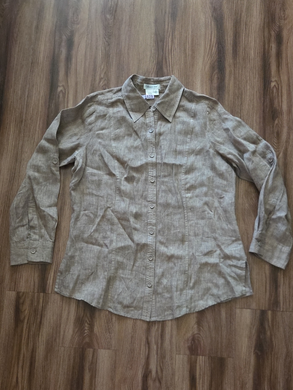 Coldwater Creek Linen Button-Down Shirt - Taupe Beige